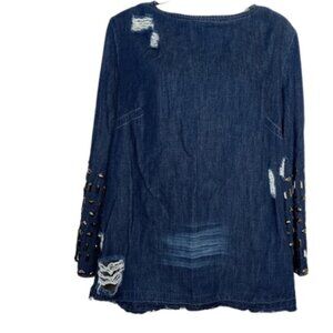 Angel + Premium Womens Distressed Denim Top Studded Flare Sleeve M
